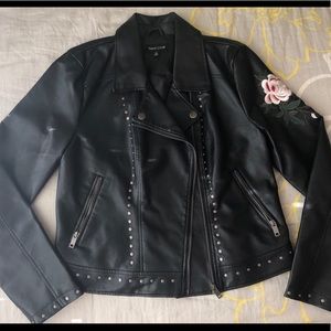 Studded/Embroidered Faux Leather Jacket